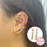 925 Sterling Silver Rainbow CZ Summer Climber Cuff Earrings