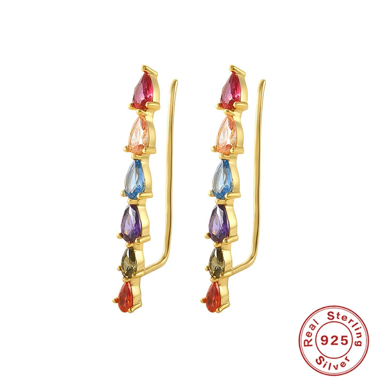 925 Sterling Silver Rainbow CZ Summer Climber Cuff Earrings