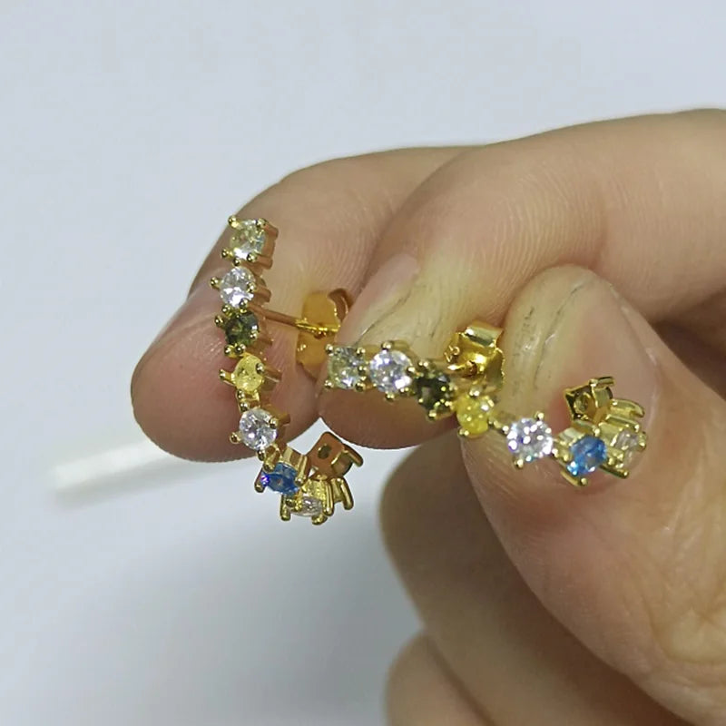 925 Silver Rainbow CZ Stud Earring Piercing Pendiente Climber Jewelry