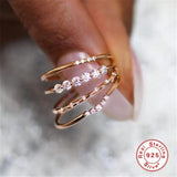 925 Sterling Silver Thin Clear Zircon Rings For Women Anti-allergy Jewelry