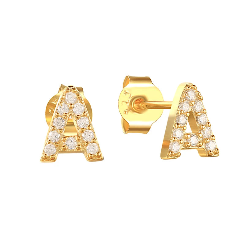 925 Sterling Silver Letter H Stud Earrings 18k Plated