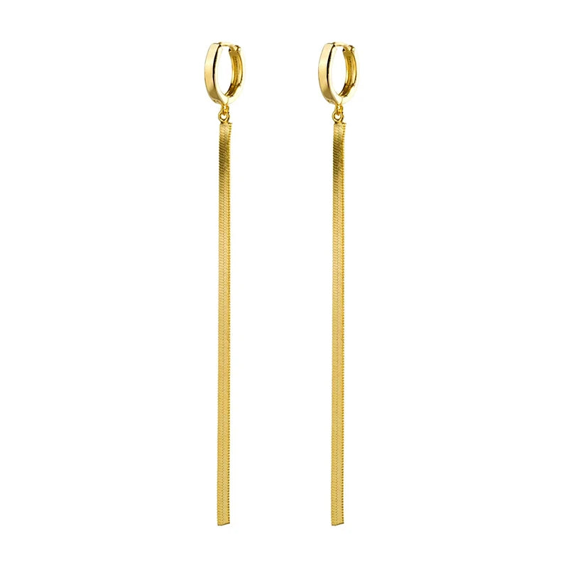 925 Sterling Silver Hoop Earrings Snake Chain Tassel Piercing