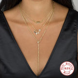 925 Silver Moon Star Safety Pin Zircon Necklace Women Gift