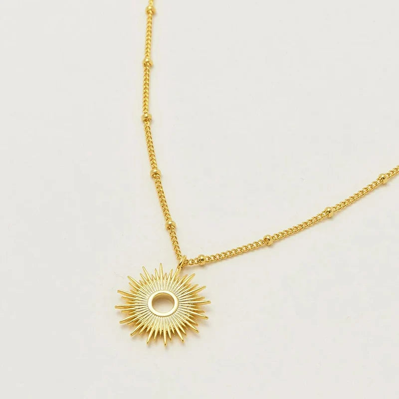 Sun-shaped Pendant 925 Silver Necklace for Women