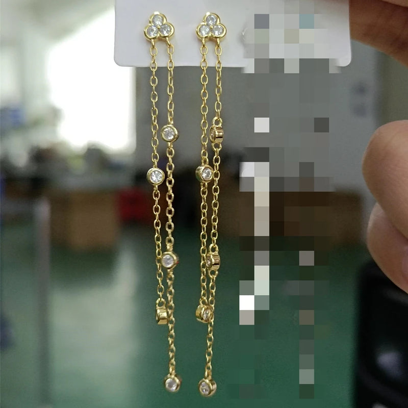 925 Silver Chain Earrings Women Long Dangle Wedding Jewelry