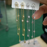 925 Silver Chain Earrings Women Long Dangle Wedding Jewelry