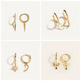 925 Silver Star Moon Drop Earrings For Women