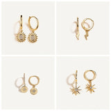 925 Silver Star Moon Drop Earrings For Women