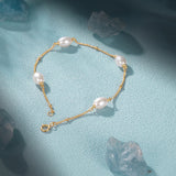 Real s925 Sterling Silver Pearl Bracelet Chains for Women