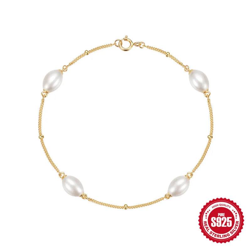 Real s925 Sterling Silver Pearl Bracelet Chains for Women