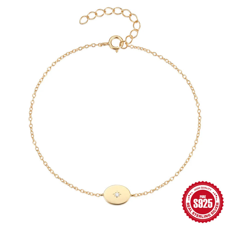 S925 Sterling Silver 18K Round Bead Bracelet Chains for Women Jewelry