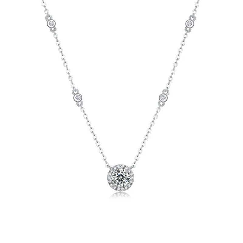 1CT Moissanite Diamond Pendant Necklace 925 Silver Chain Bling Wedding Jewelry
