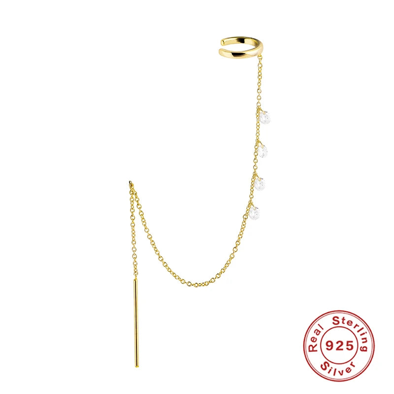925 Sterling Silver Tassel Chain Ear Clasp Earring