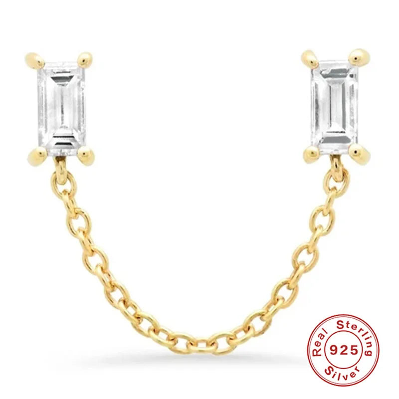 S925 Sterling Silver Chain Earrings Geometry Creativity Jewelry