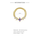 925 Sterling Silver Purple Zircon Hoop Earrings Girls Party Jewelry