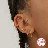 925 Sterling Silver Purple Zircon Hoop Earrings Girls Party Jewelry