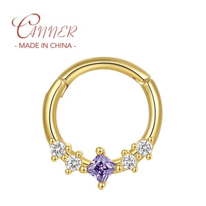 925 Sterling Silver Purple Zircon Hoop Earrings Girls Party Jewelry