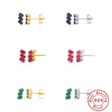 925 Silver Multi-Colored Zircon Stud Earrings Not Allergic