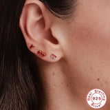 925 Silver Multi-Colored Zircon Stud Earrings Not Allergic