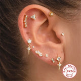 Moon Stars Zircon 925 Silver Stud Earrings Piercing Jewelry