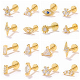 Moon Stars Zircon Earrings 925 Sterling Silver Studs