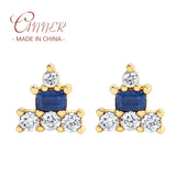 925 Silver Double Geometric Zircon Earring - Delicate Daily Jewelry