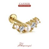 925 Silver Pearl Stud Earring 16G Thread Piercing 18K Wedding