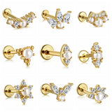 925 Silver Pearl Stud Earring 16G Thread Piercing 18K Wedding