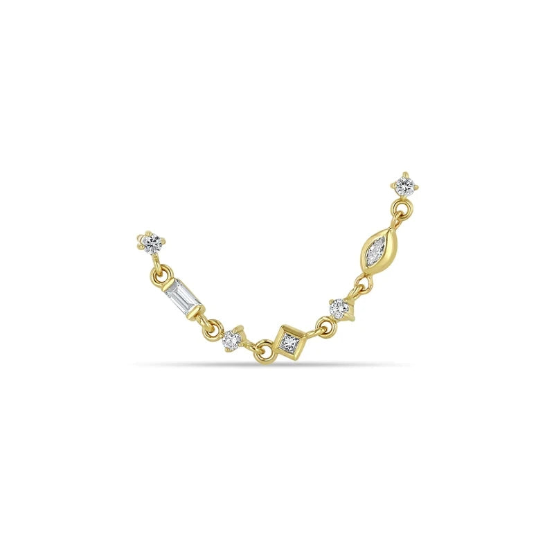 Crystal Chain 925 Silver Earring Stud Piercing 18K Wedding Christmas
