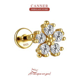 Crystal Flower 925 Silver Earring Stud 16G Thread 18K Accessory