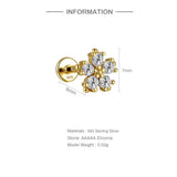 Crystal Flower 925 Silver Earring Stud 16G Thread 18K Accessory