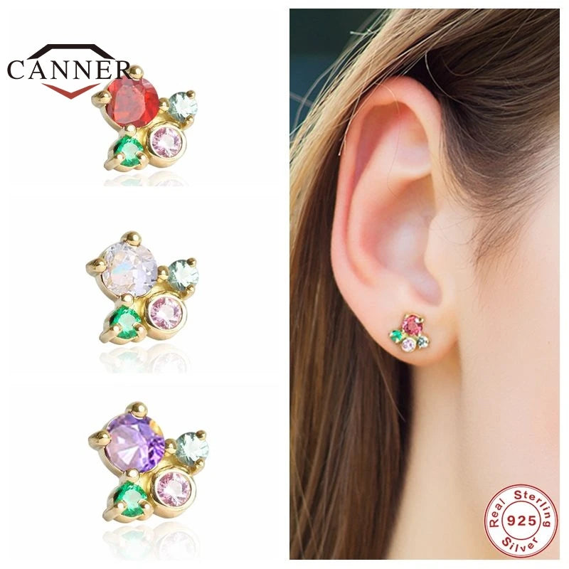Colorful Zircon 925 Silver Stud Earrings for Women Kids