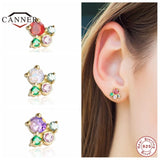 Colorful Zircon 925 Silver Stud Earrings for Women Kids