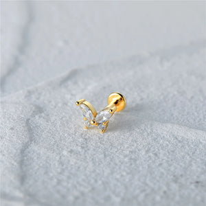 Triangle Pearl 925 Silver Earring Stud 16G Thread Piercing Jewelry