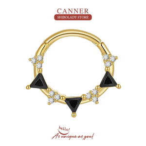 Triangular Zircon 925 Silver Earring Hoop Piercing Aros Fine Jewelry