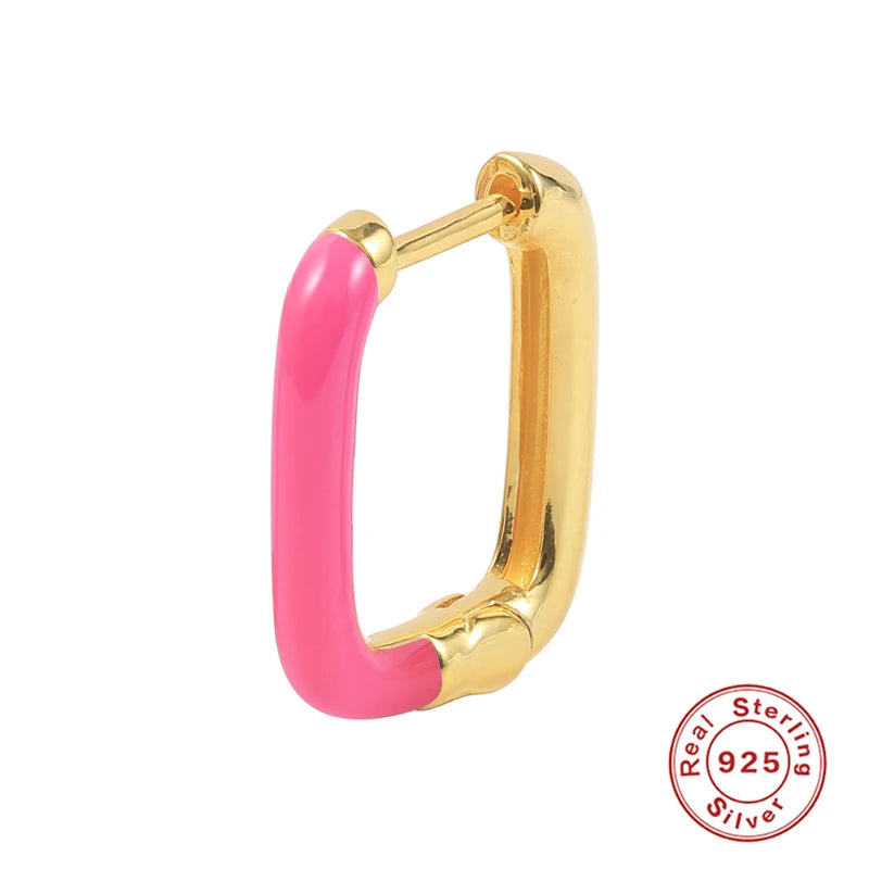 925 Sterling Silver U-Shape Enamel Earrings Vintage Style For Women