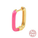 925 Sterling Silver U-Shape Enamel Earrings Vintage Style For Women