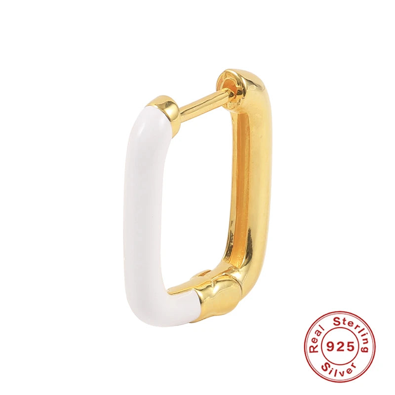 925 Sterling Silver U-Shape Enamel Earrings Vintage Style For Women