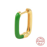 925 Sterling Silver U-Shape Enamel Earrings Vintage Style For Women