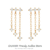 925 Silver Zircon Chain Dangling Earrings