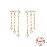 925 Silver Zircon Chain Dangling Earrings