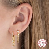 925 Silver Chain Earring CZ Moon Star Heart Flower Piercing