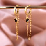925 Silver Chain Earring CZ Moon Star Heart Flower Piercing