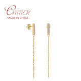 Sterling Silver Tassel Chain Earrings Cubic Zirconia Pearl Piercing