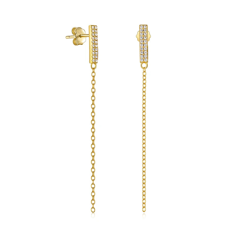 Sterling Silver Tassel Chain Earrings Cubic Zirconia Pearl Piercing