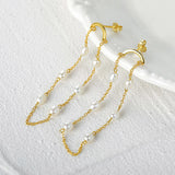 Sterling Silver Tassel Chain Earrings Cubic Zirconia Pearl Piercing