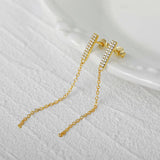 Sterling Silver Tassel Chain Earrings Cubic Zirconia Pearl Piercing