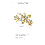 3 Flowers Silver 925 Stud Earrings For Women