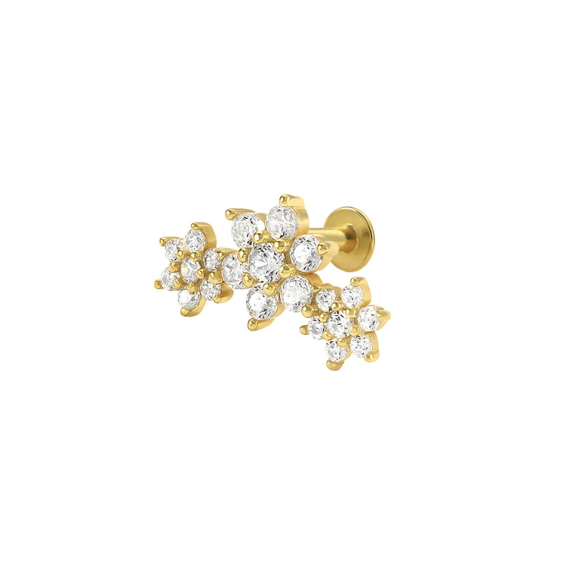 3 Flowers Silver 925 Stud Earrings For Women