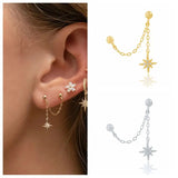 925 Silver CZ Zircon Double Piercing Stud Earrings for Women